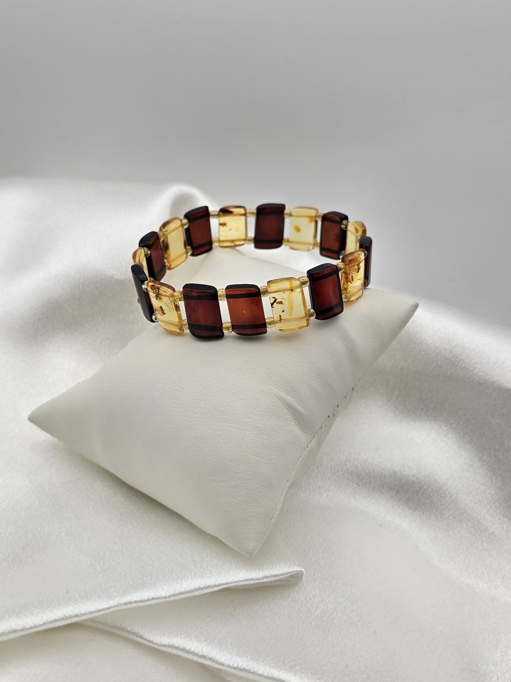 Handmade Natural Amber Two-Tone Stretch Bracelet  Honey & Cognac